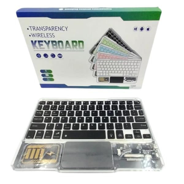 TECLADO INALAMBRICO TRANSPARENTE CON MOUSE TACTIL 10" NEGRO