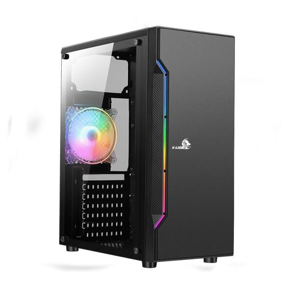 CASE GAMING X-LION NE-386 E010-159TEMPERED GLASS SIDE PANEL BLACK USB 2.0*2 USB 3.0*1 HD AUDIO RGB STRIP