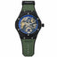 Reloj Analogico de Pulsera con Banda de Cuero - Verde con Negro