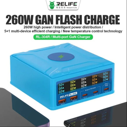 ADAPTADOR CARGADOR INTELIGENTE RL-304R RELIFE 5 USB CELESTE
