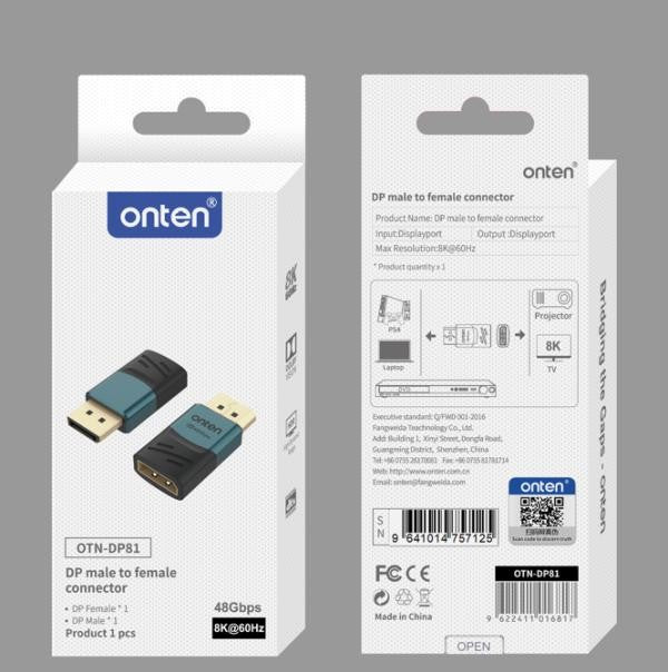ADAPTADOR DISPLAY PORT MACHO A HEMBRA OTN-DP81 ONTEN NEGRO VERDE