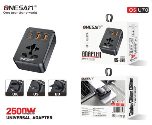 ADAPTADOR CORRIENTE CASA UNIVERSAL OS-U70 ONESAM NEGRO