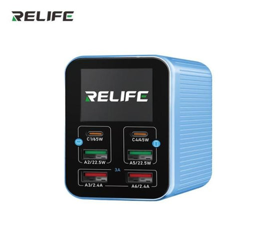 ADAPTADOR CARGADOR INTELIGENTE Q4 RELIFE 6 USB CELESTE