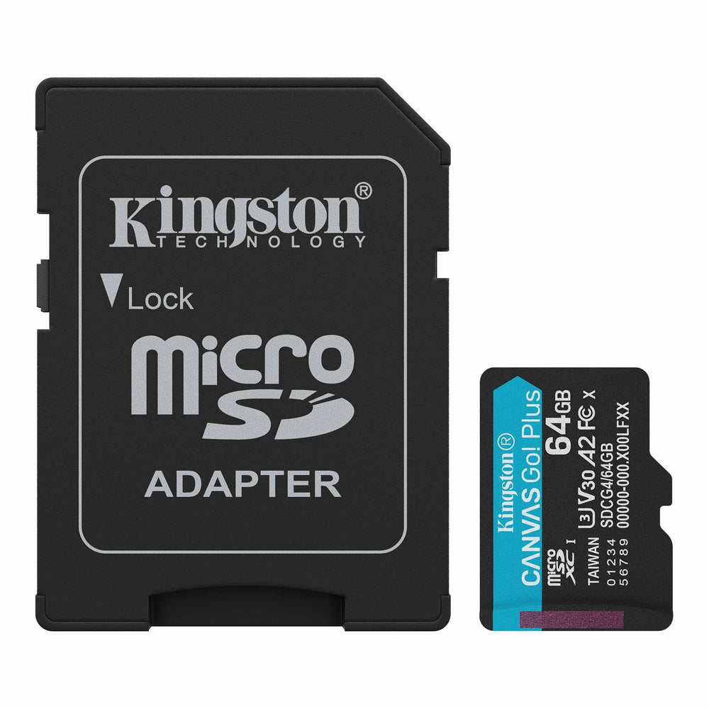 Kingston memoria microSDXC 64 GB canvas go plus gen4 200MB/s A2 U3 V30 card ADP - SDCG4/64GB