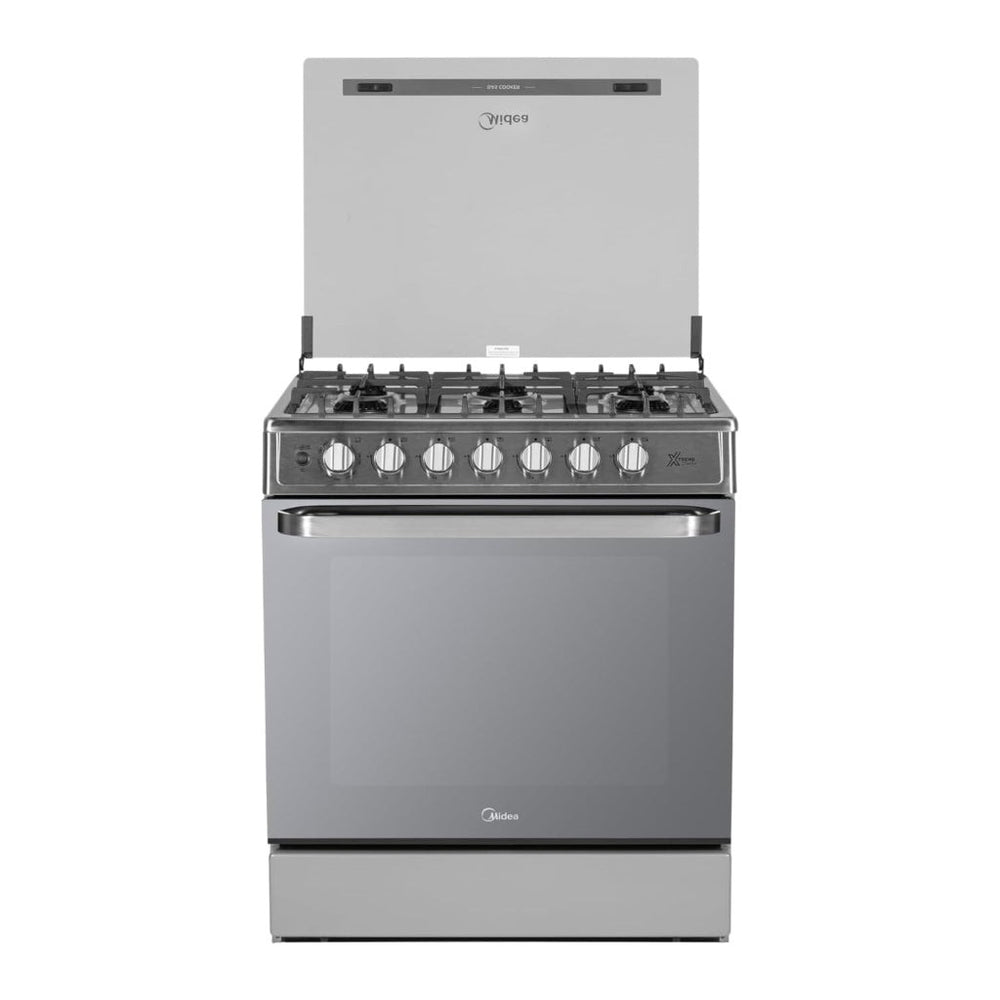 Midea Cocina a gas 30 pulgadas negra 6 quemadores capelo air fryer parrillas de hierro fundido MGS30FS1LEAMSS