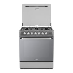Midea Cocina a gas 30 pulgadas negra 6 quemadores capelo air fryer parrillas de hierro fundido MGS30FS1LEAMSS