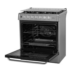 Midea Cocina a gas 30 pulgadas negra 6 quemadores capelo air fryer parrillas de hierro fundido MGS30FS1LEAMSS