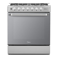 Midea Cocina a gas 30 pulgadas negra 6 quemadores capelo air fryer parrillas de hierro fundido MGS30FS1LEAMSS