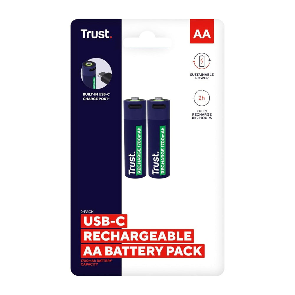Trust pilas AA recargables en USB-C azul - 25584
