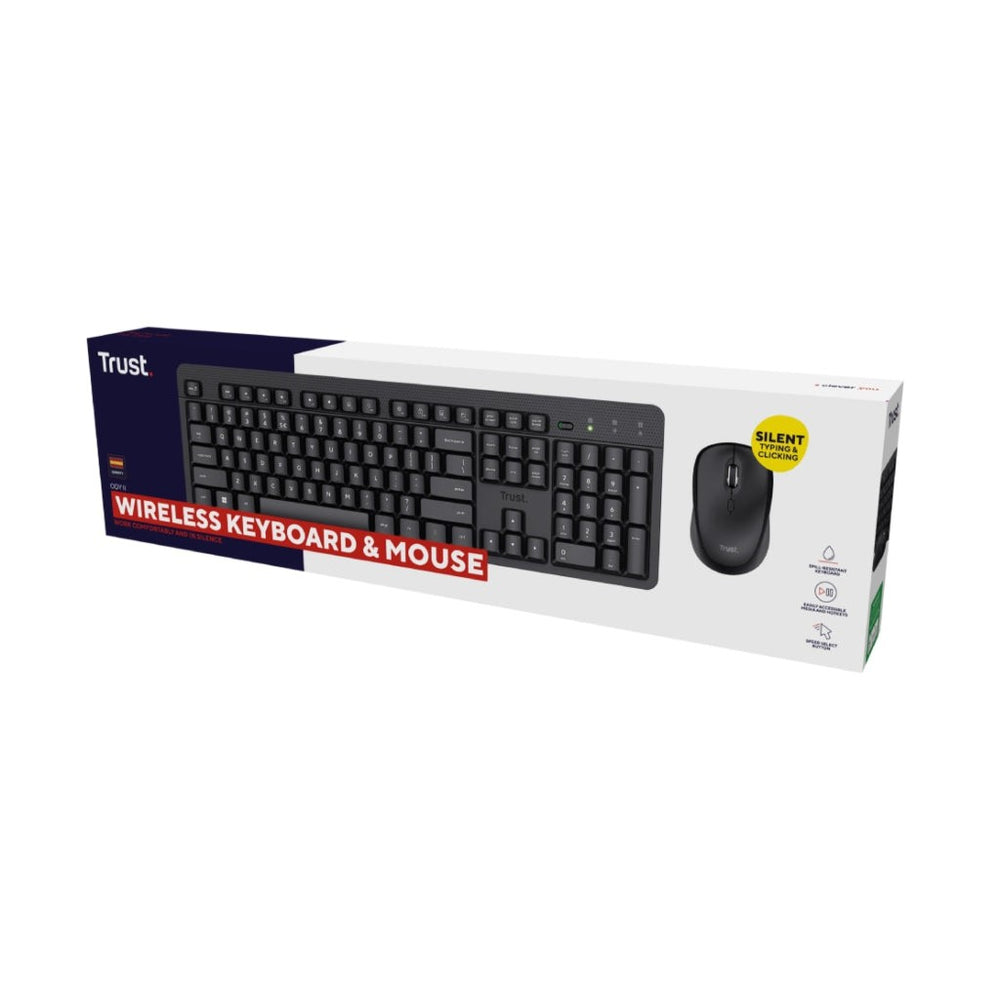 Trust combo teclado y mouse inalambrico silencioso Ody II en ingles - 25018