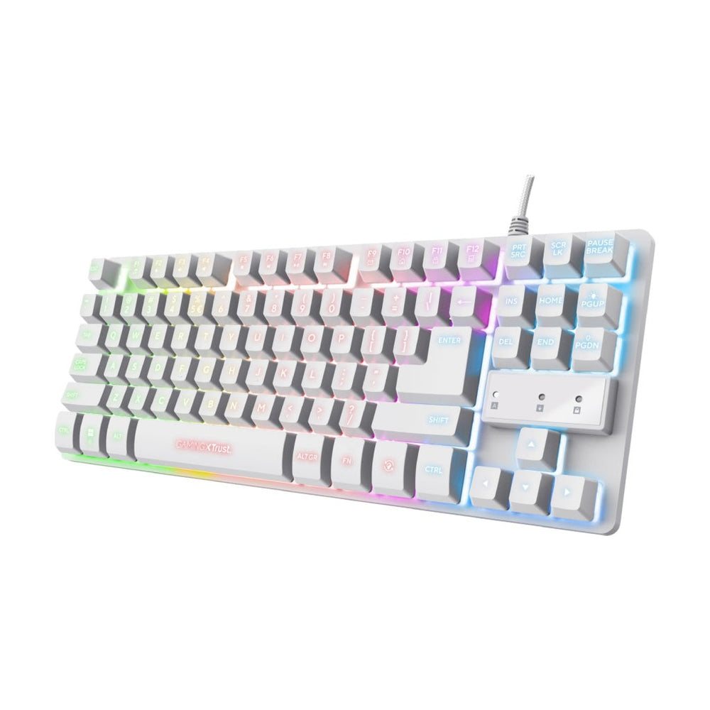 Trust teclado en español para gaming metálico LED multicolor GXT 833 Thado TKL color blanco - 24739