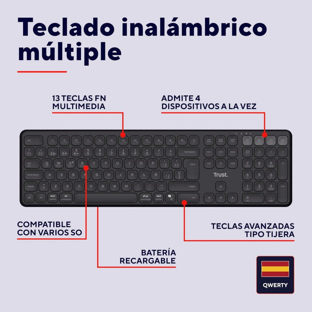 Trust Vaiya teclado inalambrico multidispositivo negro - 25635