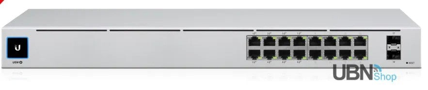 UniFi Switch USW-16-POE Gen2, Capa 2 de 16 puertos (8 puertos PoE 802.3af/at 8 puertos Gigabit) 2 puertos 1G SFP, 42W
