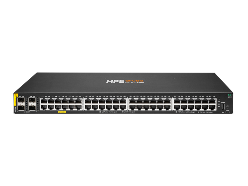 Switch administrable Aruba CX 6100 48G PoE con 4 puertos SFP+ para redes empresariales