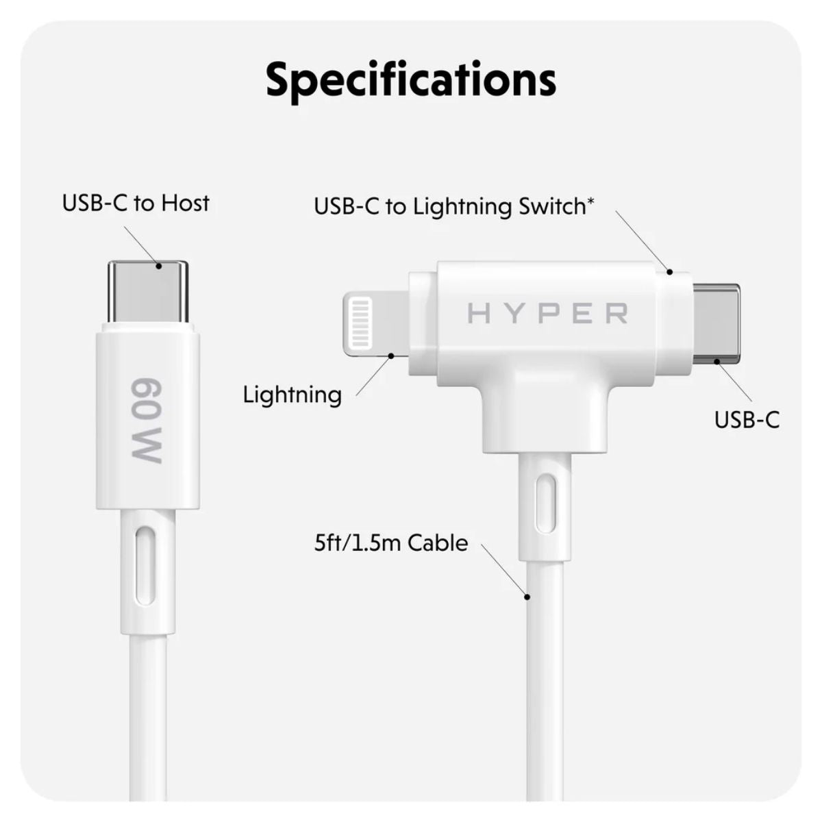 Targus cable de carga hyper 60W 2 en 1 USB-C en blanco - HJ4010WHGL