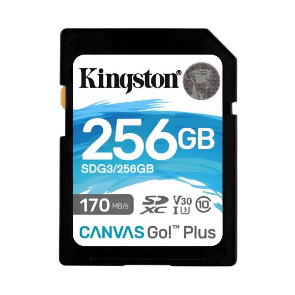 Memoria Sdxc 256GB Kingston Sdxc Canvas Go Plus C10 170mb/s 90 Mb/s para Videos 4K Sdg3/256gb