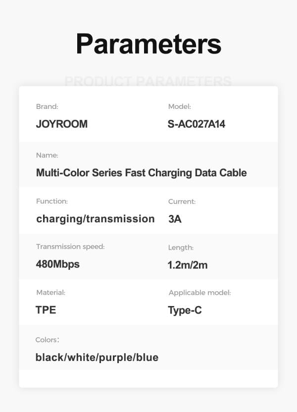 Cable USB Tipo C S-A14 Joyroom - 1.2m Negro