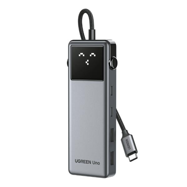 Hub Ugreen CM888 6 en 1 USB-C 2 Puertos USB-A 2 Puertos USB-C 1 Puerto HDMI y 1 Puerto Pd 10GBPS con LED Display 35998 - Gris