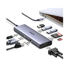 Hub UGREEN CM498 9 en 1 USB-C 3X usb-a 3.0 HDMI 4K VGA RJ45 gigabit SD tf PD 100W 15600