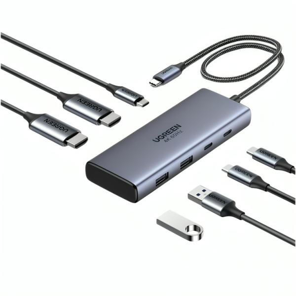 Hub Ugreen CM498 7 en 1 USB-C HDMI Dual 4K60 PD100W 45379