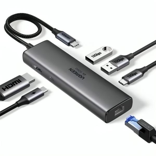 Hub Ugreen CM512 USB-C 6 en 1 1 Displayport 4k@60hz / 2 USB-A / 1 USB-C Data / 1 RJ45 Gigabit / 1 USB-C Pd 100W 5GBPS 75643