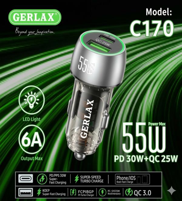 Cargador Cubo Carro C170 Gerlax - Gris