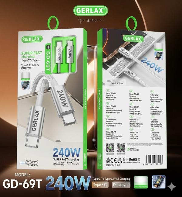 Cable USB Tipo C GD-69T Gerlax - 1M Blanco C-c