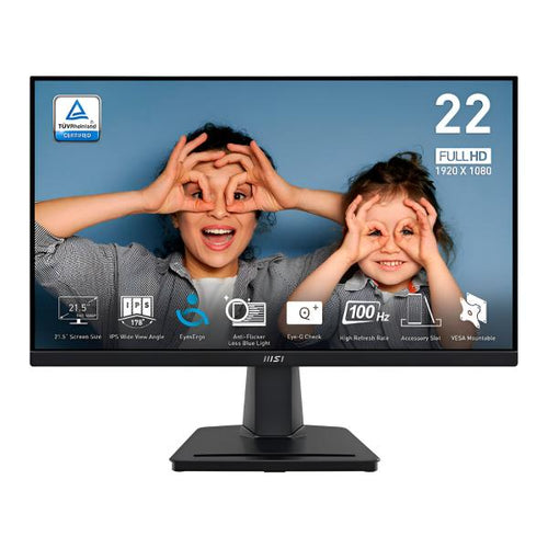 Monitor 21.5" Msi PRO MP225 1920 X 1080 100HZ 1MS IPS FHD LED Plano Negro 9S6-3PC6CM-001