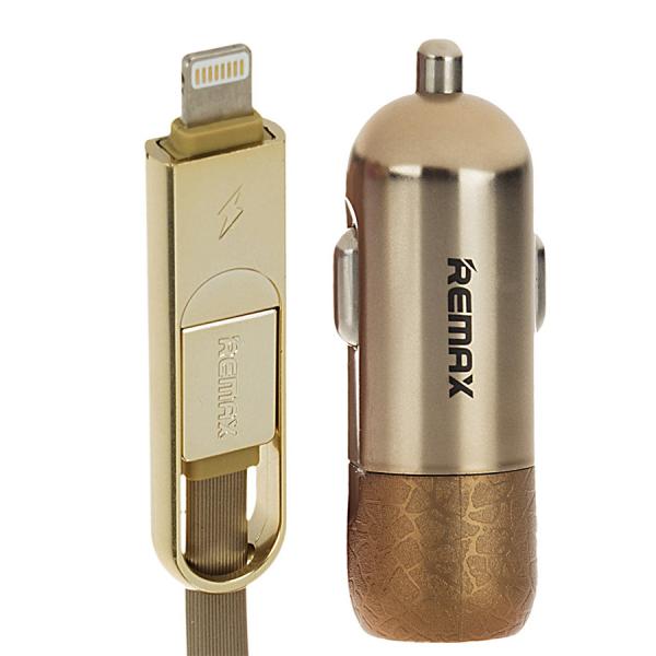 Cargador Carro USB Lightning Micro B RCC103 Finchy Remax - Dorada