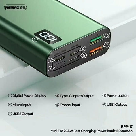 Bateria de Emergencia RPP-17 15.000mha Serie Mini PRO Remax - Roja
