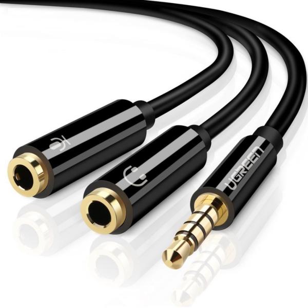Cable 3.5mm Macho a 2 3.5mm Hembra AV141 Ugreen - 30620 Negro