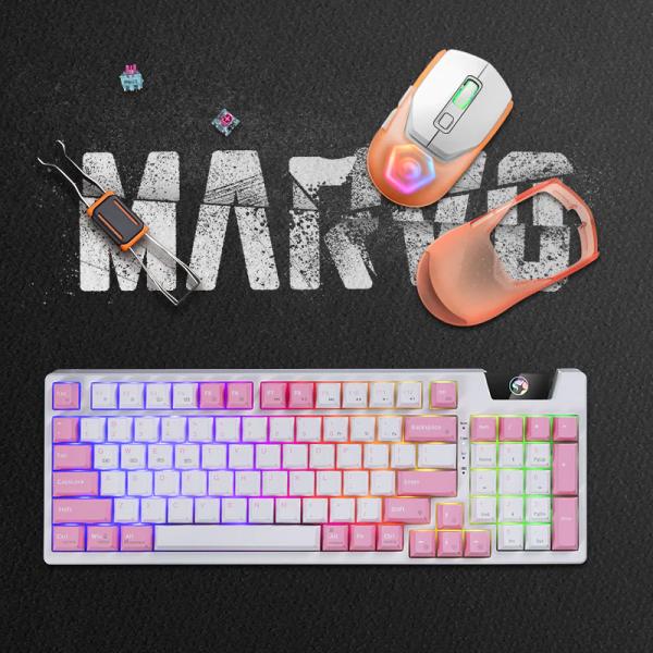 Teclado Linea PRO Gaming KG972W Marvo - Blanco Rosado