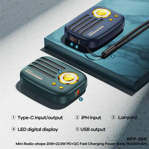 Bateria de Emergencia RPP-209 10.000mah Serie Mini Radio Shape Remax - Blanco