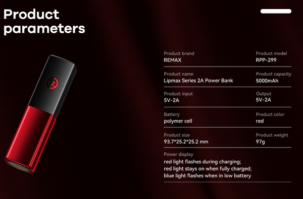 Bateria de Emergencia RPP-299 5.000mah Serie Lipmax Remax - Roja