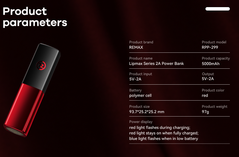 Bateria de Emergencia RPP-299 5.000mah Serie Lipmax Remax - Roja