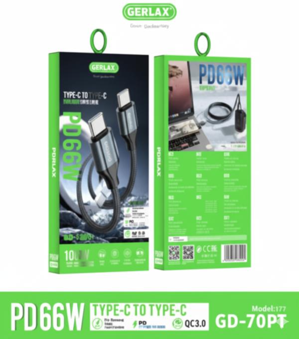 Cable USB Tipo C GD-70PT Gerlax - 1M Gris Imagen principal del producto