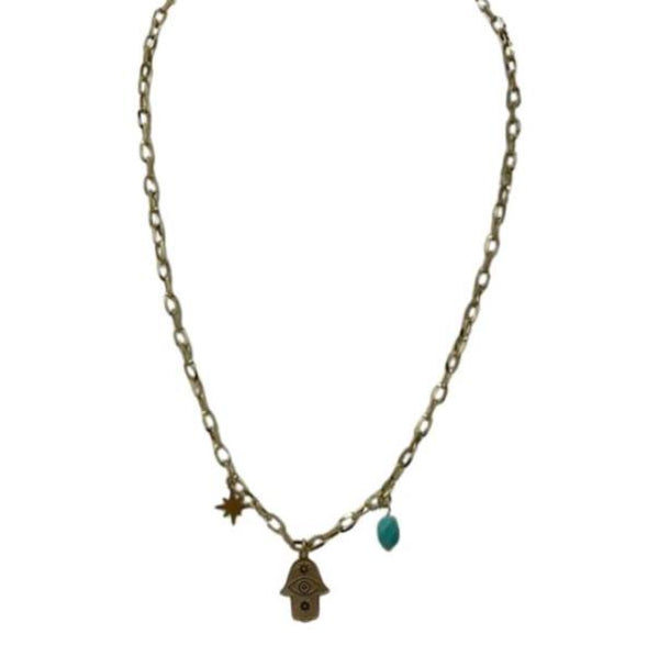 Poderosa collar dorado mano de fatima