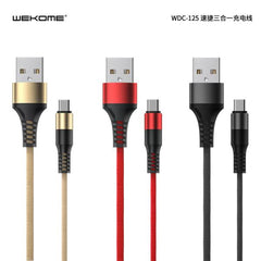 CABLE USB MULTIPLATAFORMA MICRO B LIGHTNING TIPO C WDC-125 WK DESING NEGRO