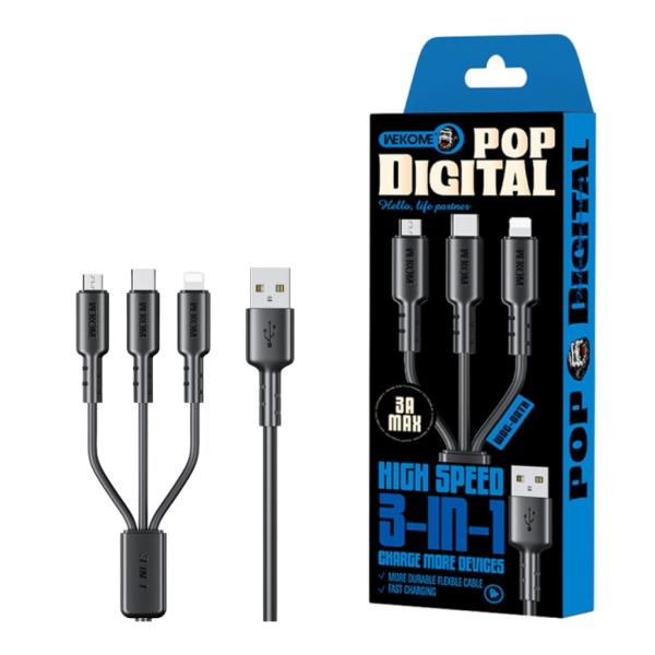 CABLE USB MULTIPLATAFORMA  3EN1 WDC-02TH SERIE CHAONENG WK DESING NEGRO