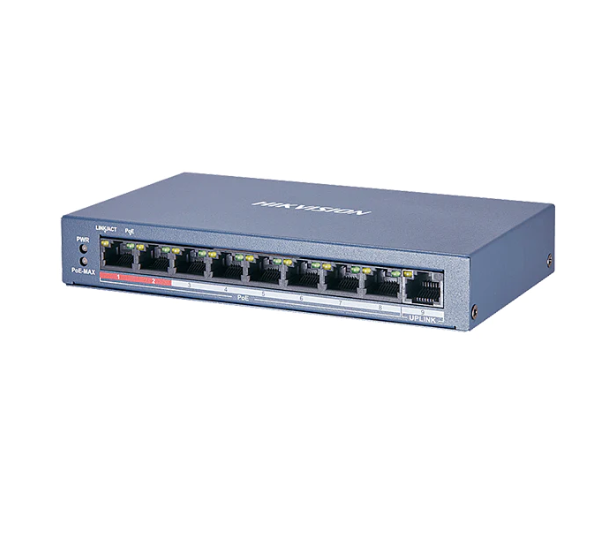 SWITCH HIKVISION PoE  / 250 METROSs PoE LARGA DISTANCIA/ 8 PUERTOS 10/100 Mbps 802.3af/at (30W)  1 PUERTO 100 Mbps UPLINK DS-3E0109P-E/M(B) 301801293