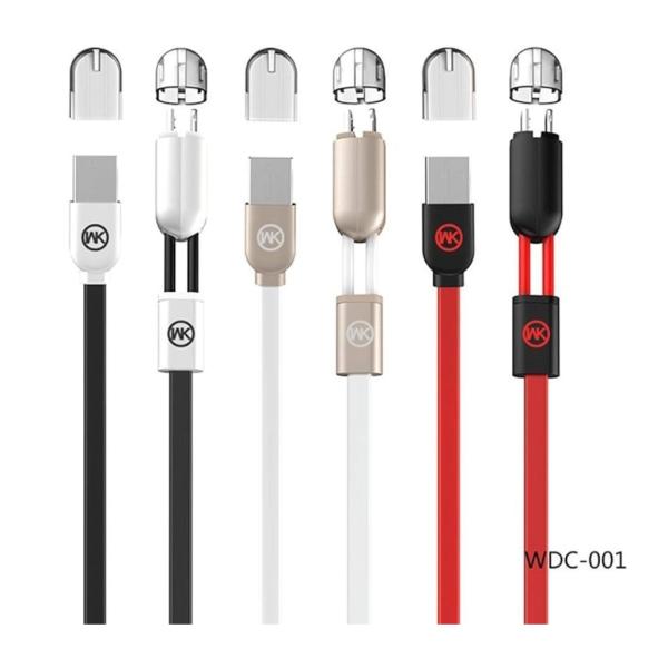 CABLE USB LIGHTNING MICRO B 2 EN 1 MODELO WDC-001 WK BLANCO