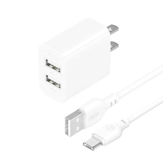 CARGADOR COMPLETO 2 USB- MICRO 2.4A MODELO L109 XO BLANCO