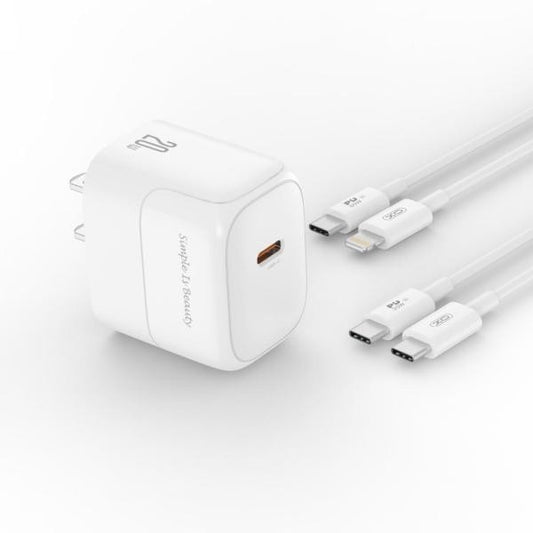CARGADOR COMPLETO TIPO C A TIPO C PD20W MODELO L136 XO BLANCO
