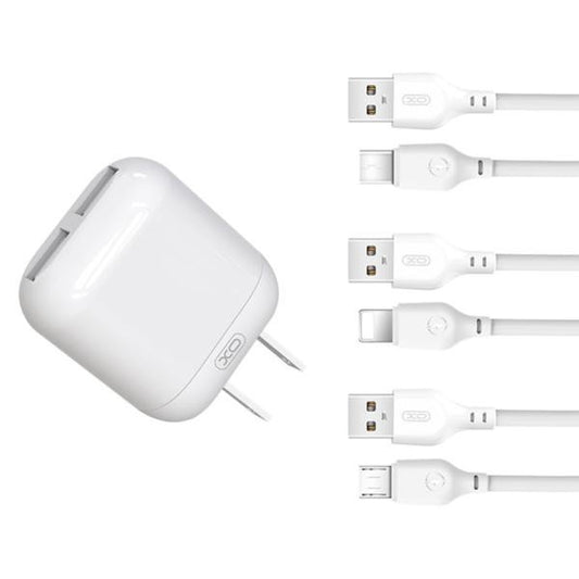 CARGADOR COMPLETO 2 USB A LIGHTNINH 12W 2.4A MODELO L78 XO BLANCO