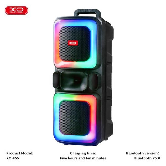 PARLANTE BLUETOOTH DOBLE CON MICROFONO MODELO F55 XO NEGRO