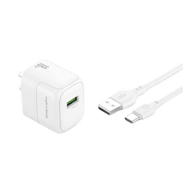 CARGADOR COMPLETO  USB A TIPO C 18W MODELO L135 XO BLANCO