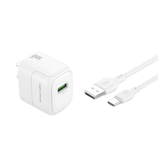 CARGADOR COMPLETO  USB A TIPO C 18W MODELO L135 XO BLANCO