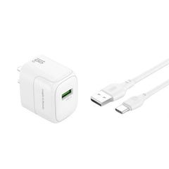 CARGADOR COMPLETO  USB A TIPO C 18W MODELO L135 XO BLANCO
