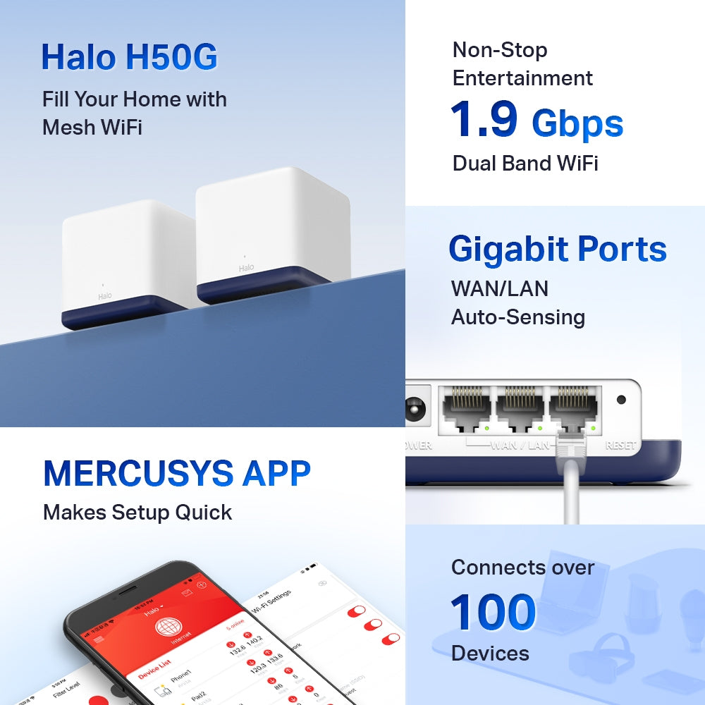 TP-link router Mercusys Sistema Wi-Fi 5 Mesh AC1900 para todo el hogar - Halo H50G(2-pack)