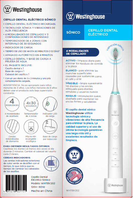 Westinghouse cepillo dientes eléctrico blanco recargable sonic WHTBV202
